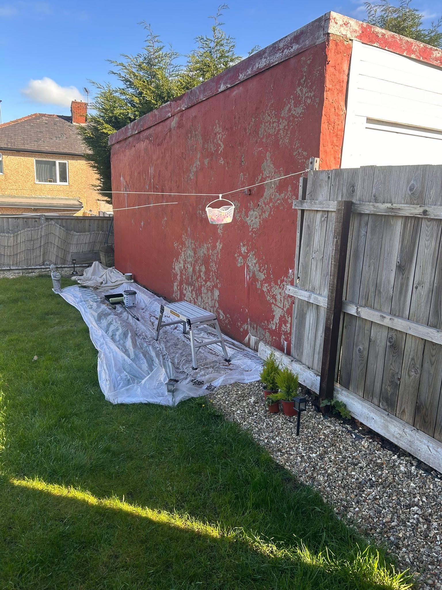 Outdoor garage wall before painting